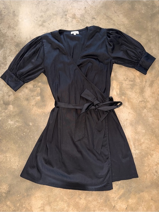 Sedge Apparel Dresses & Skirts - Anthropologie S’Edge Black True Wrap Mini Dress Puff Sleeve Cotton Small